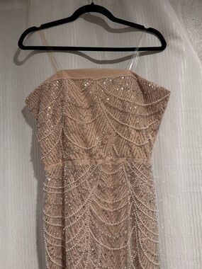 Strapless Beaded Evening Dress in Blush